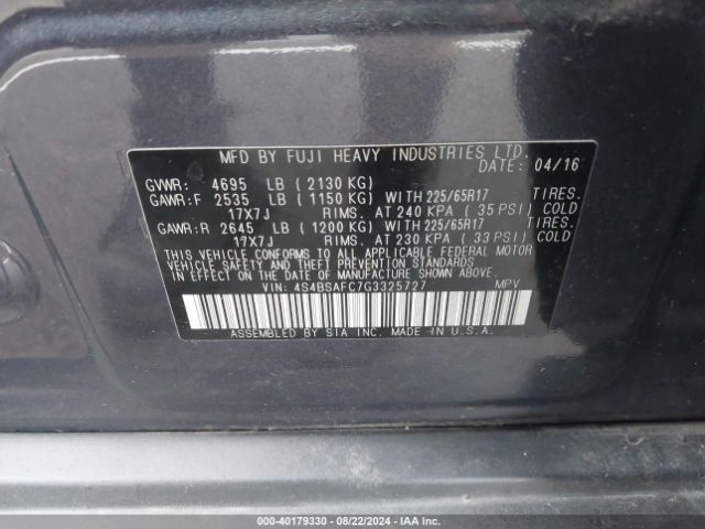 Photo 8 VIN: 4S4BSAFC7G3325727 - SUBARU OUTBACK 