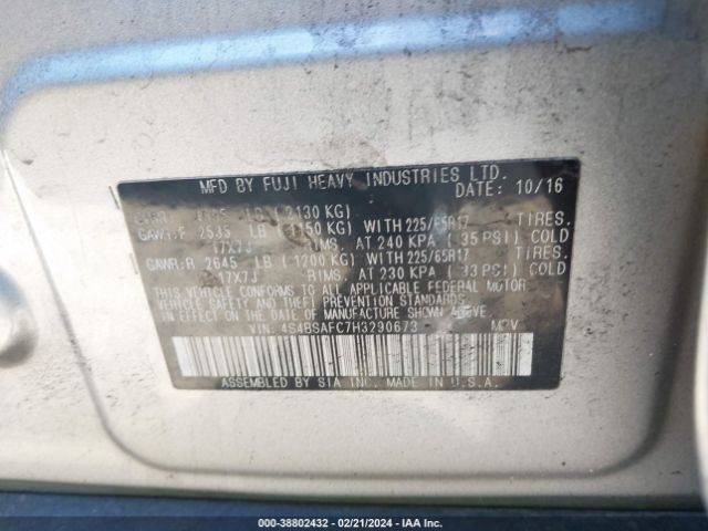 Photo 8 VIN: 4S4BSAFC7H3290673 - SUBARU OUTBACK 