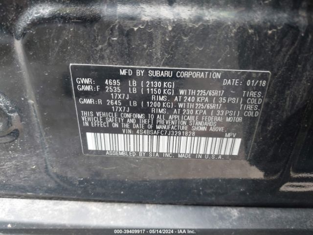 Photo 8 VIN: 4S4BSAFC7J3291828 - SUBARU OUTBACK 