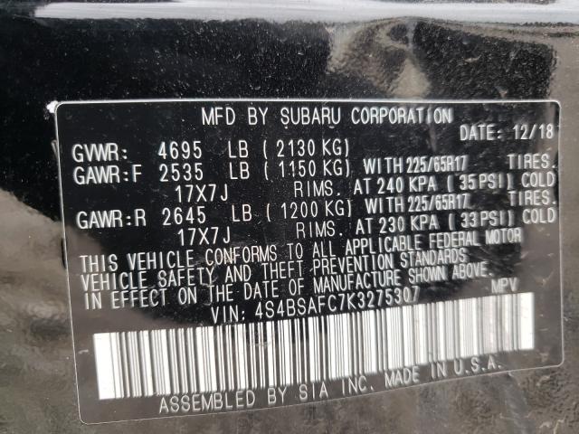 Photo 9 VIN: 4S4BSAFC7K3275307 - SUBARU OUTBACK 