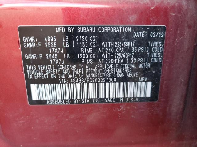 Photo 12 VIN: 4S4BSAFC7K3327308 - SUBARU OUTBACK 