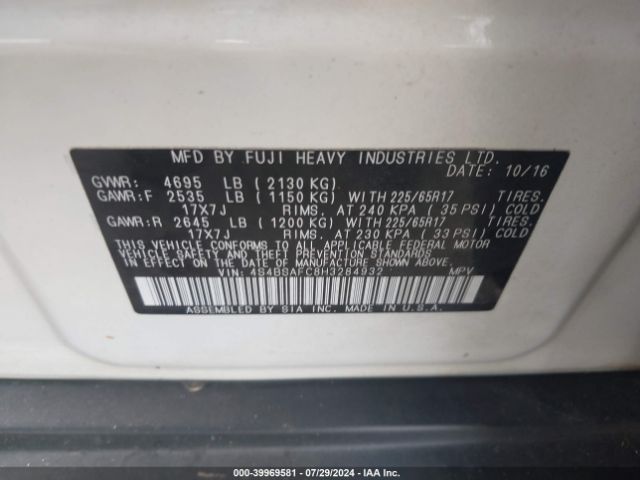 Photo 8 VIN: 4S4BSAFC8H3284932 - SUBARU OUTBACK 