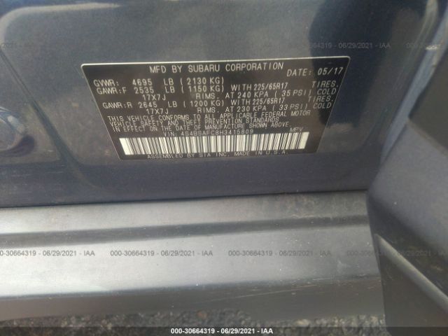 Photo 8 VIN: 4S4BSAFC8H3415809 - SUBARU OUTBACK 