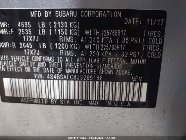 Photo 8 VIN: 4S4BSAFC8J3269188 - SUBARU OUTBACK 