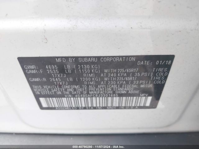 Photo 8 VIN: 4S4BSAFC8J3301685 - SUBARU OUTBACK 