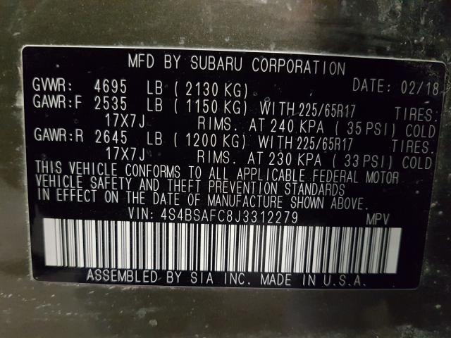 Photo 9 VIN: 4S4BSAFC8J3312279 - SUBARU OUTBACK 2. 