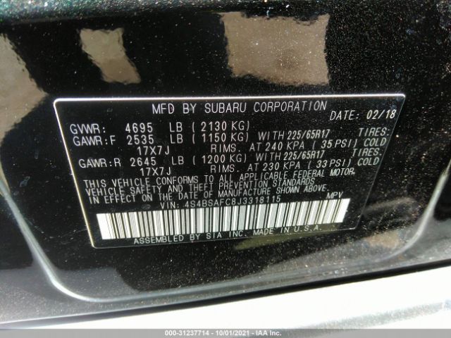 Photo 8 VIN: 4S4BSAFC8J3318115 - SUBARU OUTBACK 