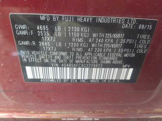 Photo 8 VIN: 4S4BSAFC9G3229873 - SUBARU OUTBACK 