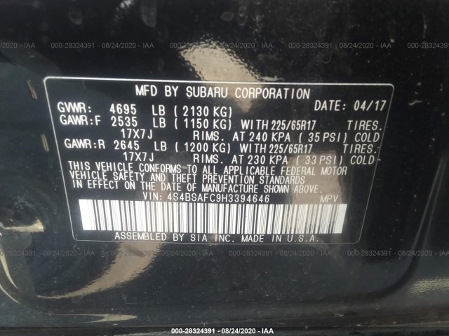 Photo 8 VIN: 4S4BSAFC9H3394646 - SUBARU OUTBACK 