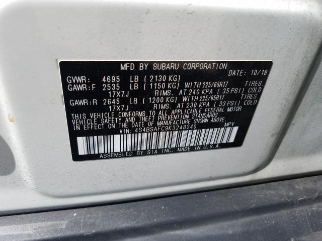 Photo 9 VIN: 4S4BSAFC9K3248240 - SUBARU OUTBACK 2. 