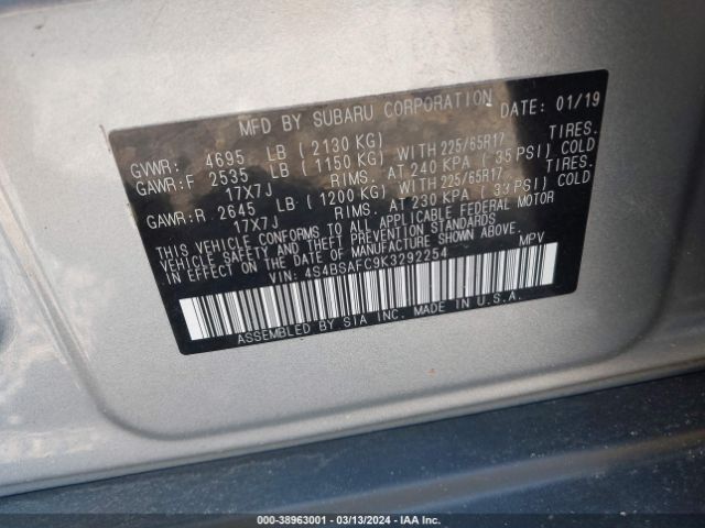 Photo 8 VIN: 4S4BSAFC9K3292254 - SUBARU OUTBACK 