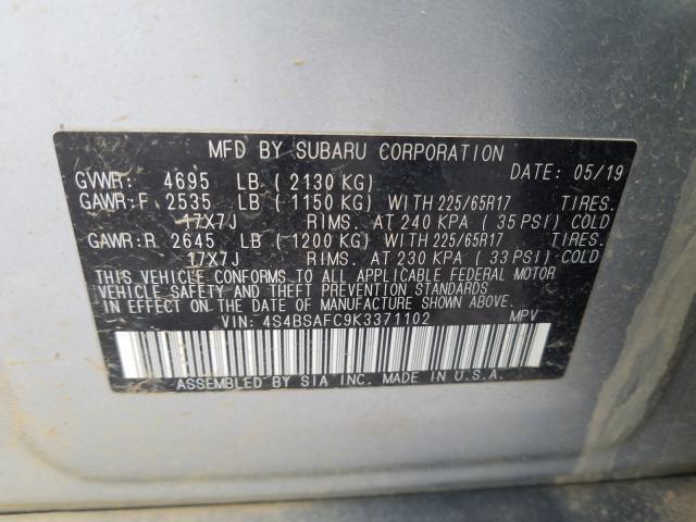 Photo 9 VIN: 4S4BSAFC9K3371102 - SUBARU OUTBACK 2. 