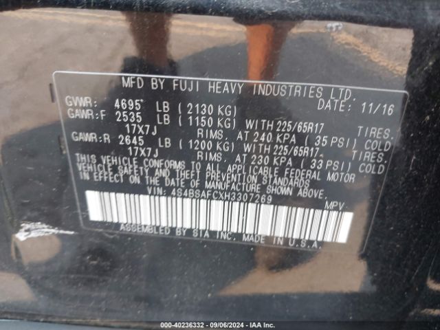 Photo 8 VIN: 4S4BSAFCXH3307269 - SUBARU OUTBACK 