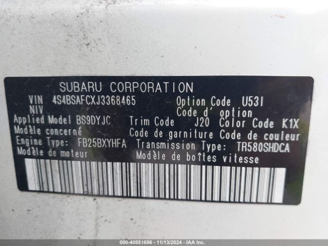 Photo 8 VIN: 4S4BSAFCXJ3368465 - SUBARU OUTBACK 