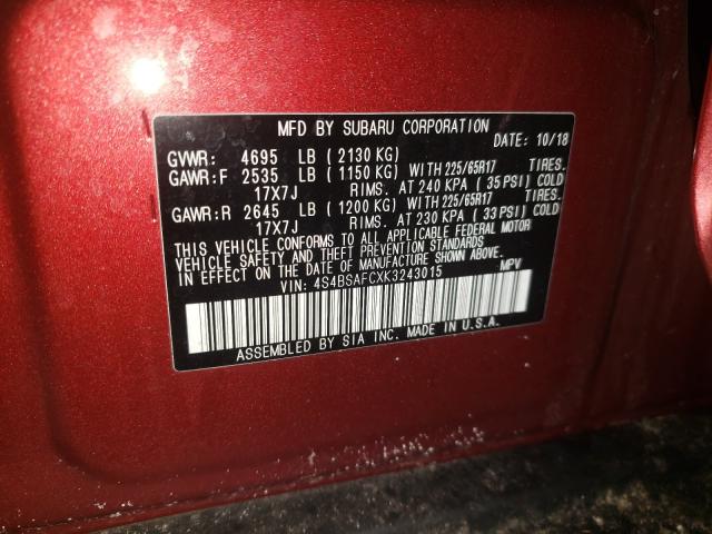 Photo 9 VIN: 4S4BSAFCXK3243015 - SUBARU OUTBACK 