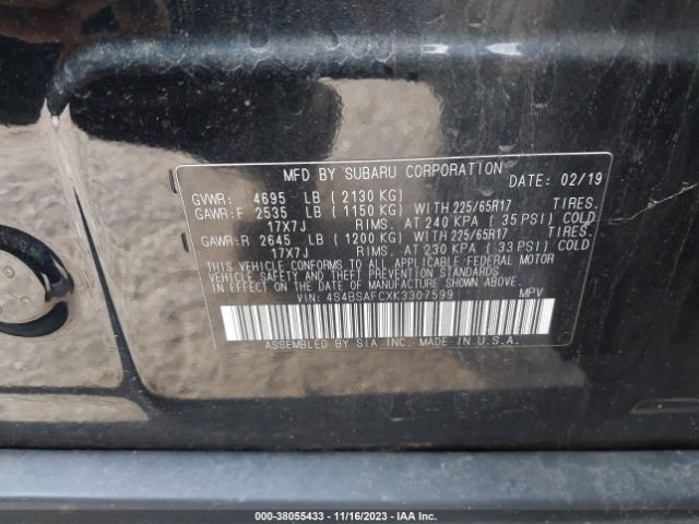 Photo 8 VIN: 4S4BSAFCXK3307599 - SUBARU OUTBACK 