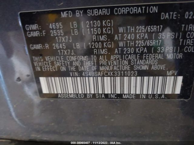 Photo 8 VIN: 4S4BSAFCXK3311023 - SUBARU OUTBACK 