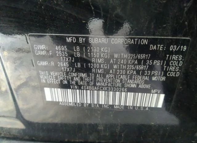 Photo 8 VIN: 4S4BSAFCXK3330266 - SUBARU OUTBACK 