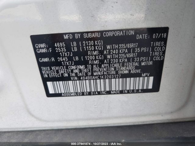 Photo 8 VIN: 4S4BSAHC1K3203127 - SUBARU OUTBACK 