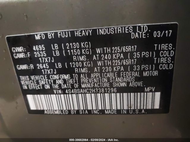 Photo 8 VIN: 4S4BSAHC2H3381296 - SUBARU OUTBACK 