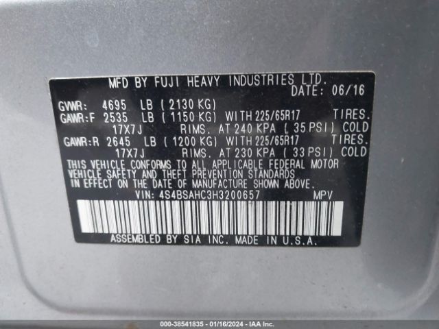 Photo 8 VIN: 4S4BSAHC3H3200657 - SUBARU OUTBACK 