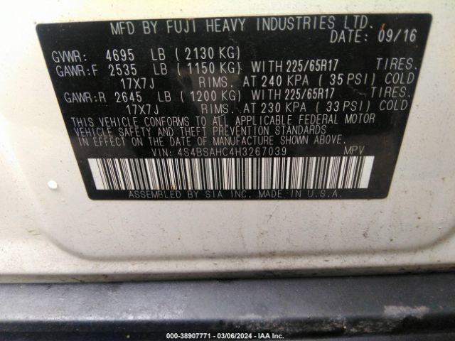 Photo 8 VIN: 4S4BSAHC4H3267039 - SUBARU OUTBACK 