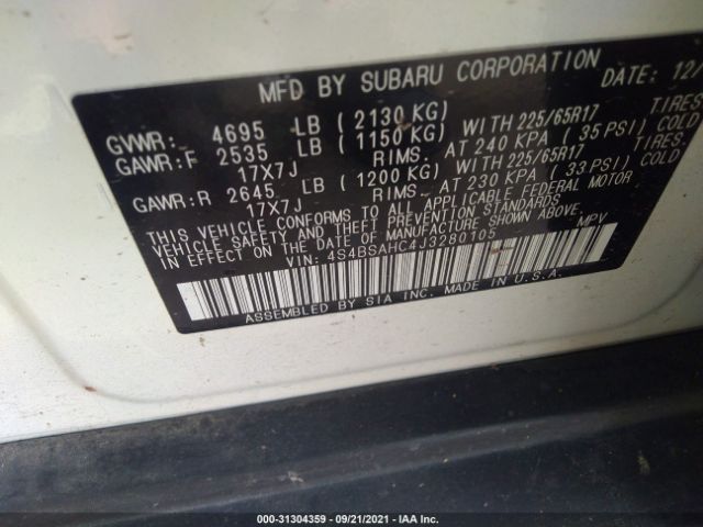 Photo 8 VIN: 4S4BSAHC4J3280105 - SUBARU OUTBACK 