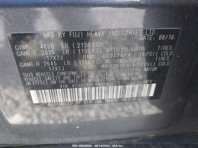 Photo 8 VIN: 4S4BSAHC5H3243073 - SUBARU OUTBACK 