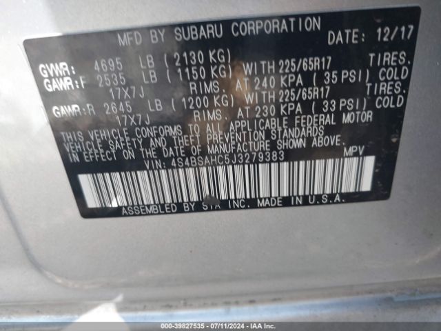 Photo 8 VIN: 4S4BSAHC5J3279383 - SUBARU OUTBACK 