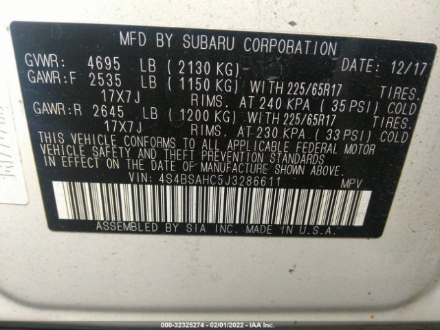 Photo 8 VIN: 4S4BSAHC5J3286611 - SUBARU OUTBACK 