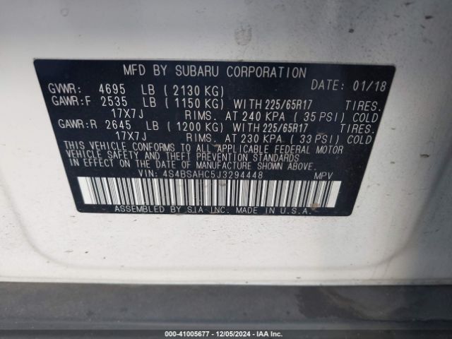 Photo 8 VIN: 4S4BSAHC5J3294448 - SUBARU OUTBACK 