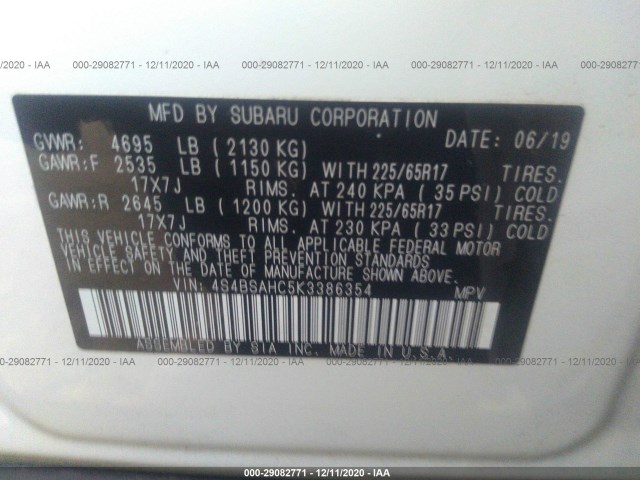 Photo 8 VIN: 4S4BSAHC5K3386354 - SUBARU OUTBACK 