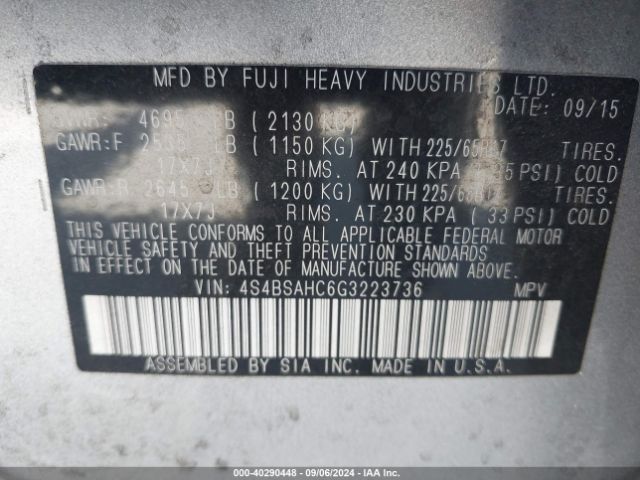 Photo 8 VIN: 4S4BSAHC6G3223736 - SUBARU OUTBACK 