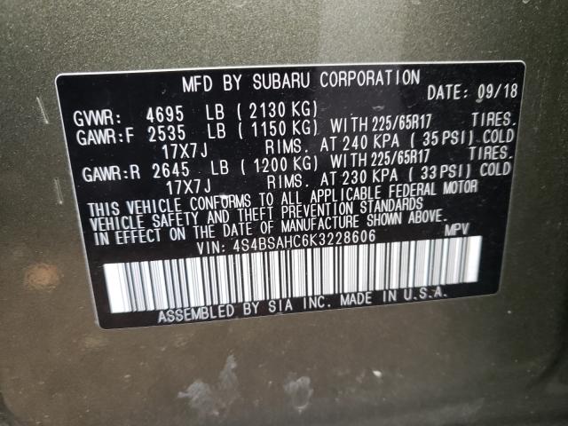 Photo 9 VIN: 4S4BSAHC6K3228606 - SUBARU OUTBACK 2. 