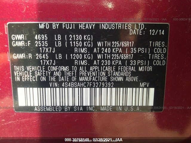 Photo 8 VIN: 4S4BSAHC7F3279392 - SUBARU OUTBACK 