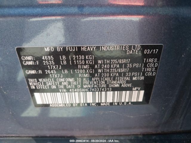 Photo 8 VIN: 4S4BSAHC7H3374313 - SUBARU OUTBACK 