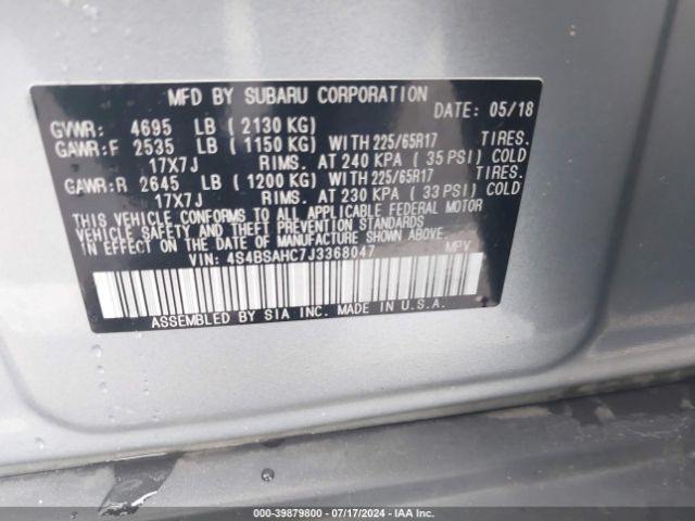 Photo 8 VIN: 4S4BSAHC7J3368047 - SUBARU OUTBACK 