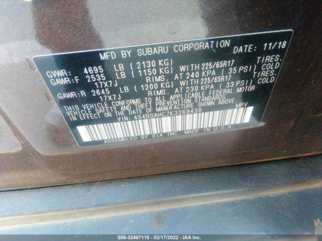 Photo 8 VIN: 4S4BSAHC7K3269438 - SUBARU OUTBACK 