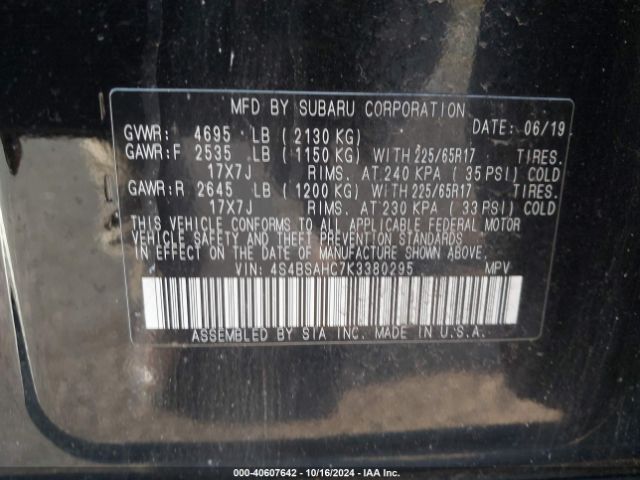 Photo 8 VIN: 4S4BSAHC7K3380295 - SUBARU OUTBACK 