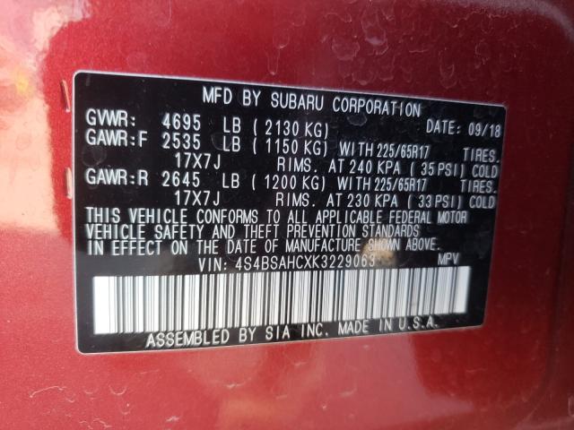 Photo 9 VIN: 4S4BSAHCXK3229063 - SUBARU OUTBACK 2. 