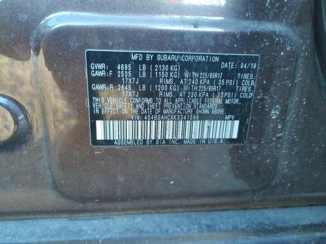 Photo 12 VIN: 4S4BSAHCXK3341586 - SUBARU OUTBACK 