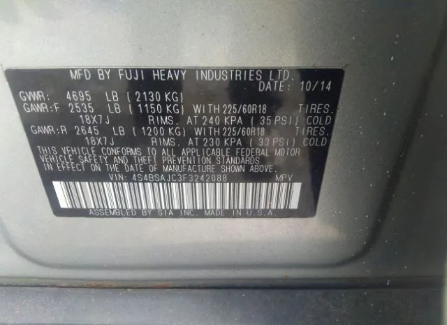 Photo 8 VIN: 4S4BSAJC3F3242088 - SUBARU OUTBACK 