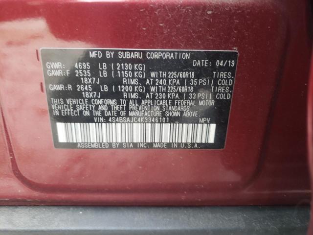 Photo 12 VIN: 4S4BSAJC4K3346101 - SUBARU OUTBACK 