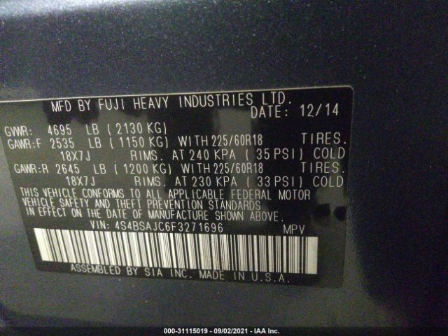 Photo 8 VIN: 4S4BSAJC6F3271696 - SUBARU OUTBACK 