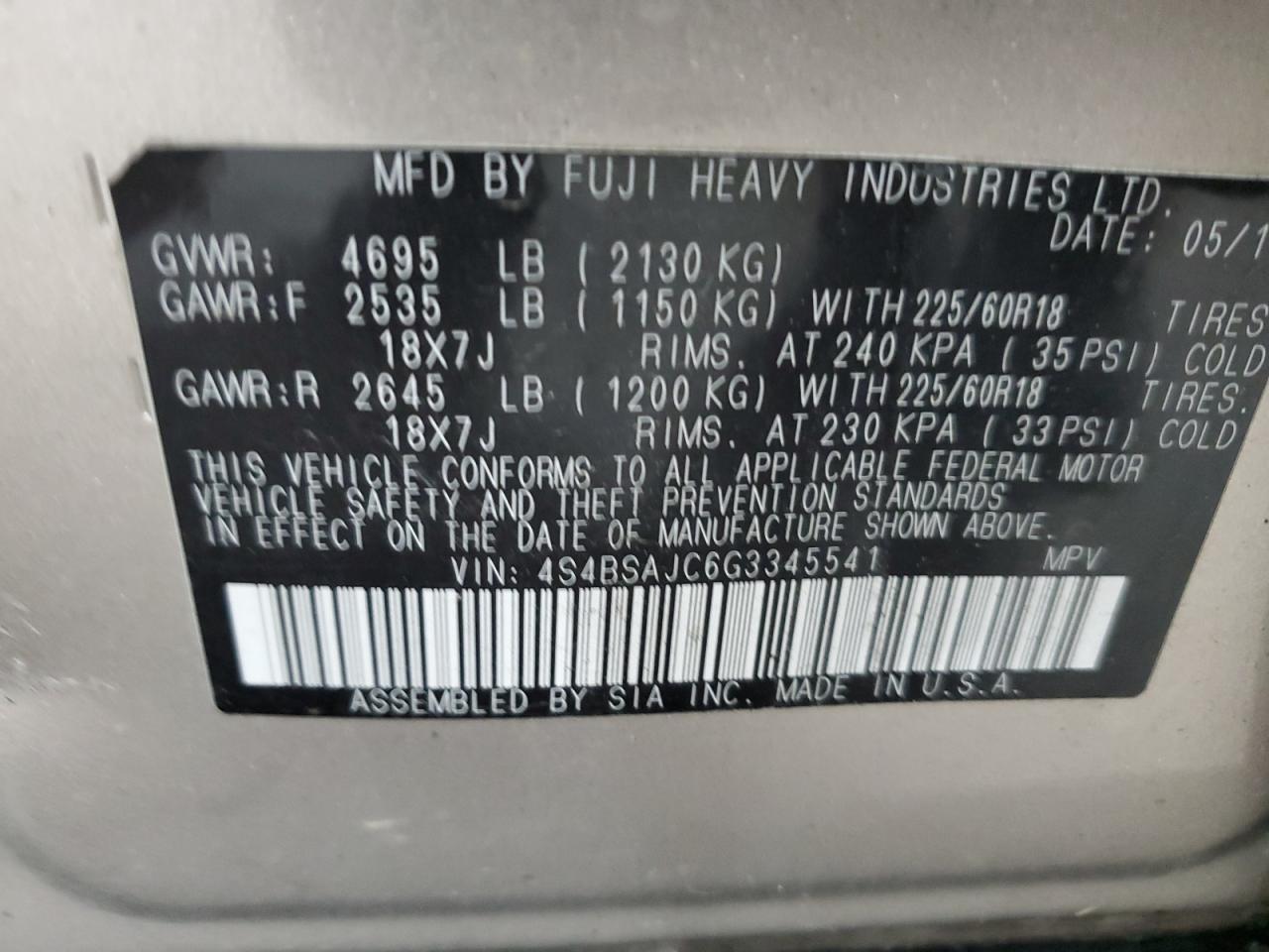 Photo 12 VIN: 4S4BSAJC6G3345541 - SUBARU OUTBACK 