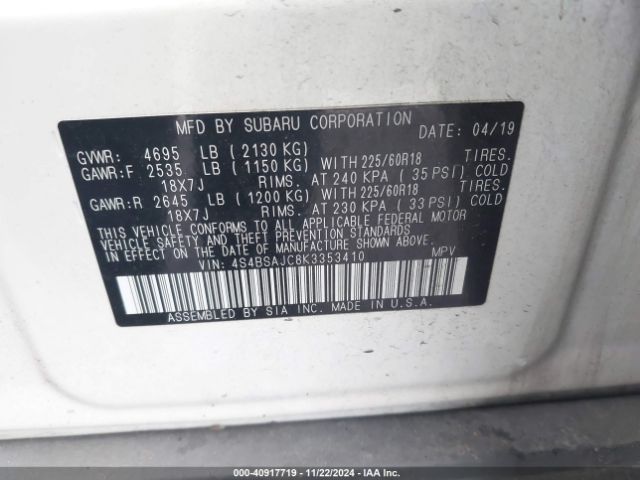 Photo 8 VIN: 4S4BSAJC8K3353410 - SUBARU OUTBACK 