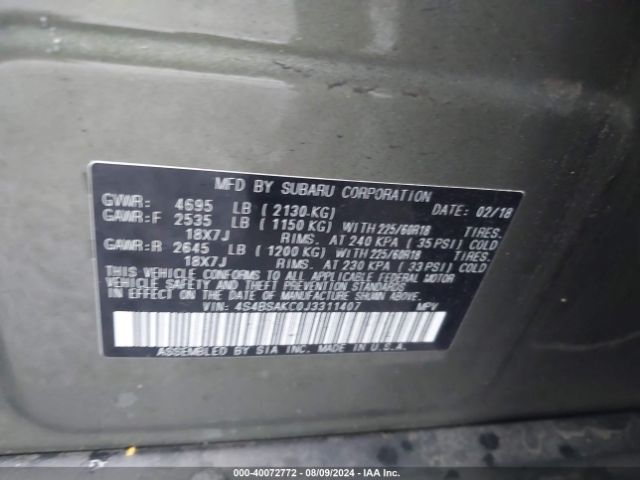 Photo 8 VIN: 4S4BSAKC0J3311407 - SUBARU OUTBACK 