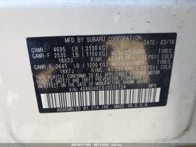 Photo 8 VIN: 4S4BSAKC0J3335724 - SUBARU OUTBACK 