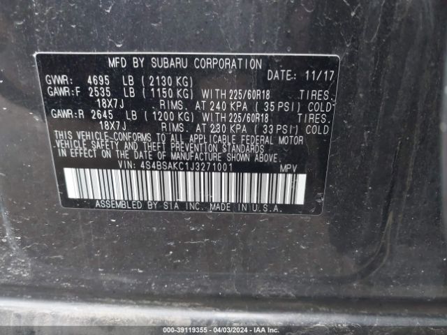 Photo 8 VIN: 4S4BSAKC1J3271001 - SUBARU OUTBACK 