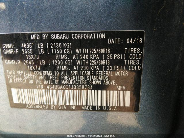 Photo 8 VIN: 4S4BSAKC1J3358784 - SUBARU OUTBACK 